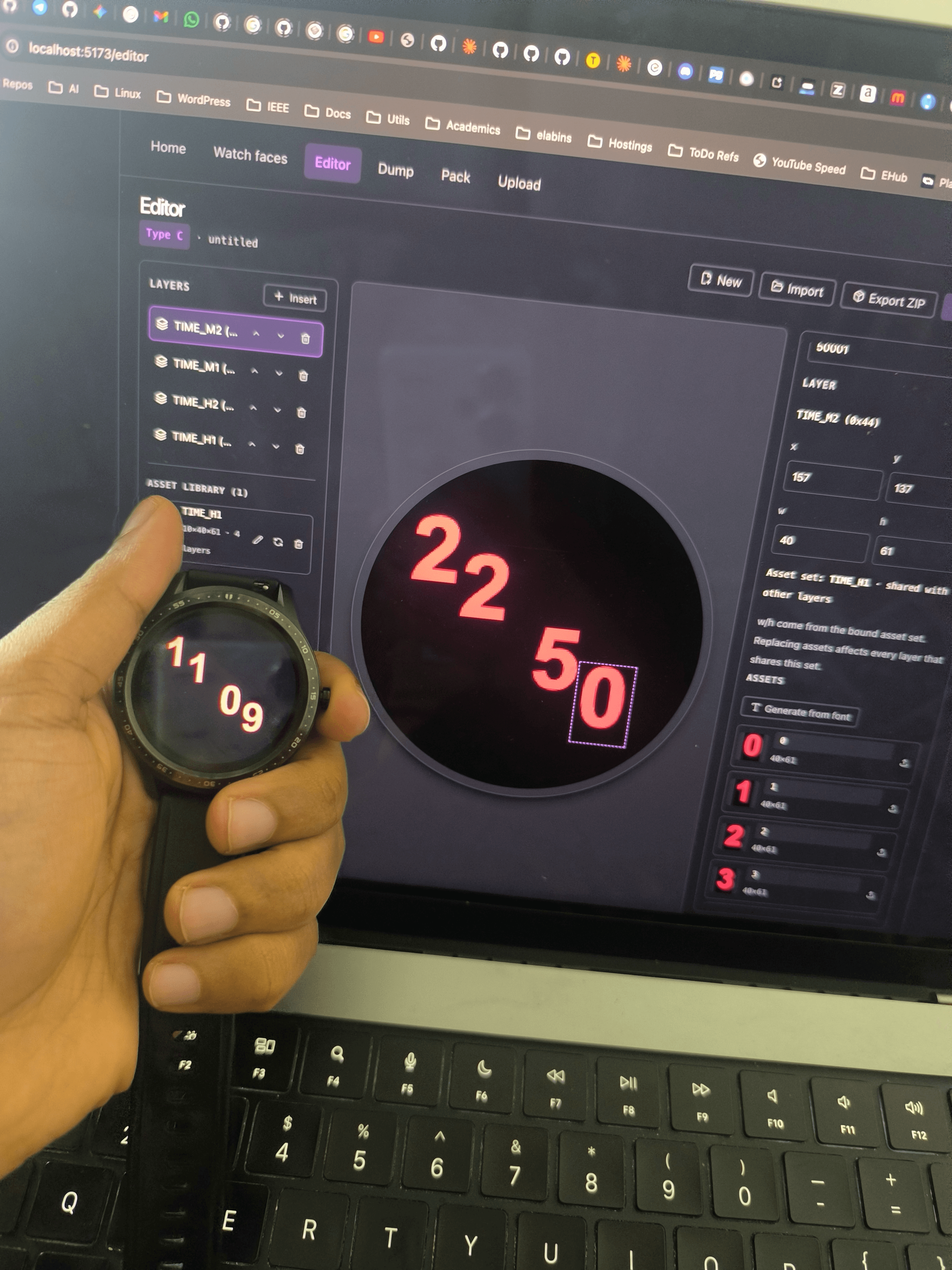 Watch with custom watch face uploaded from the editor
