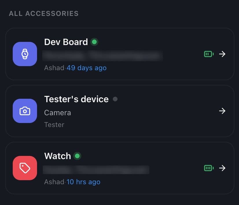 The accessory list on mobile.