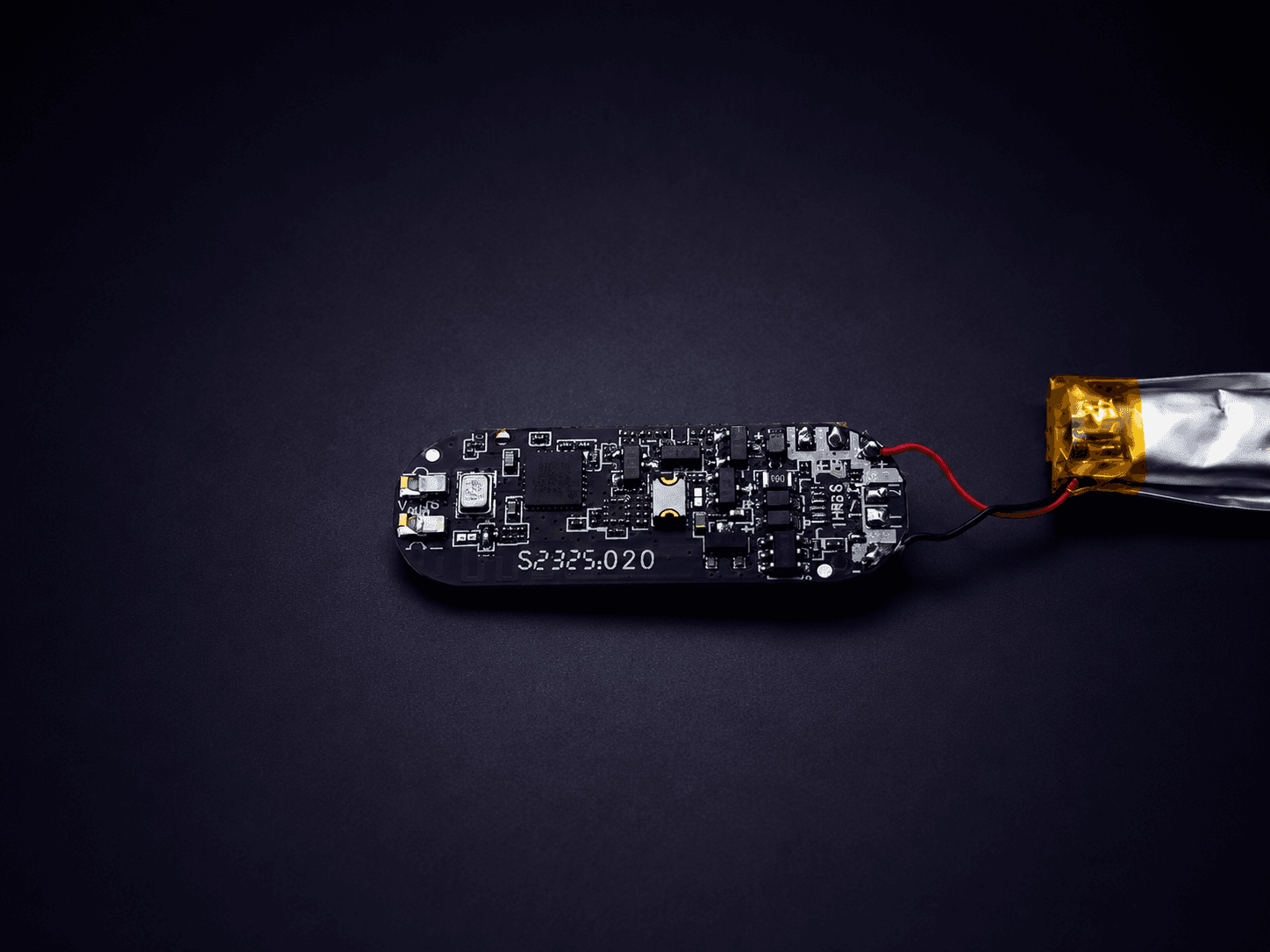 The board and its tiny LiPo, out of the case.