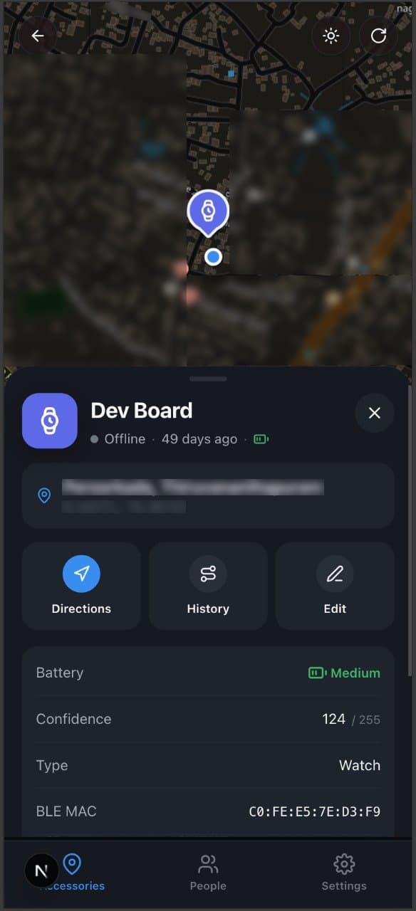 A tracker's detail sheet on mobile.