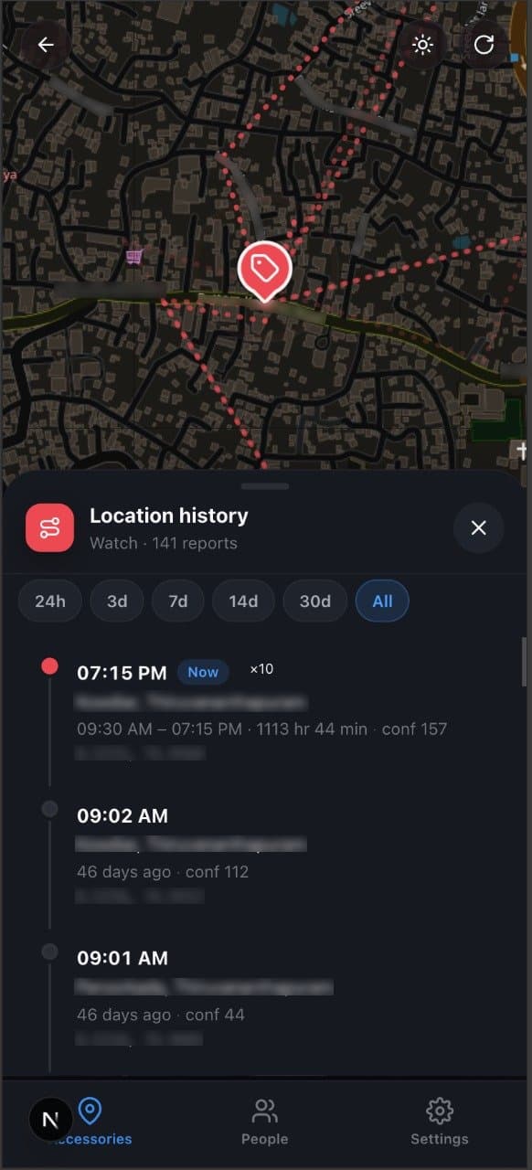 FindMyFamily location history, well past Apple's 7-day window.