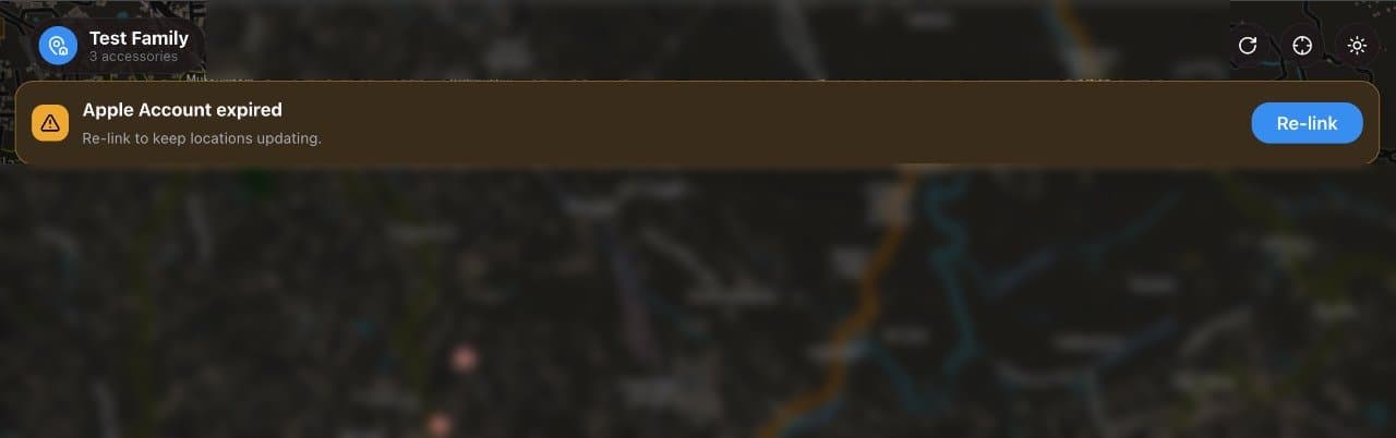The re-link banner when Apple tokens expire.