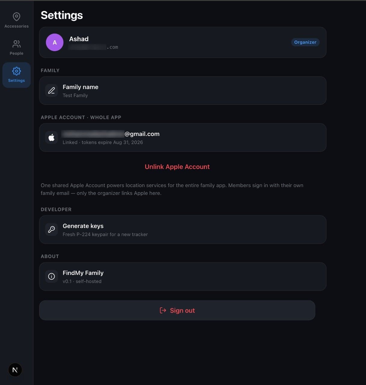Linking the household's Apple account in Settings.