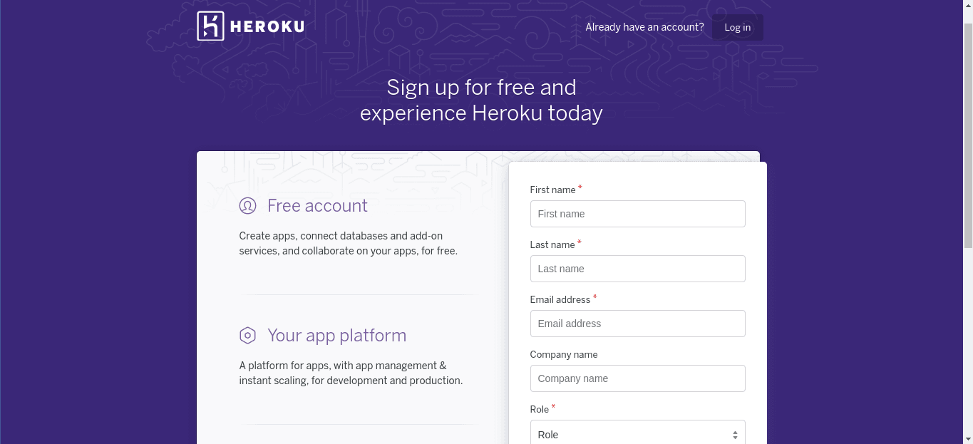 Heroku Signup Page